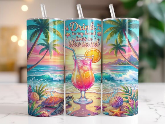 Beach Cocktail Quote 20oz Tumbler Wrap Graphics
