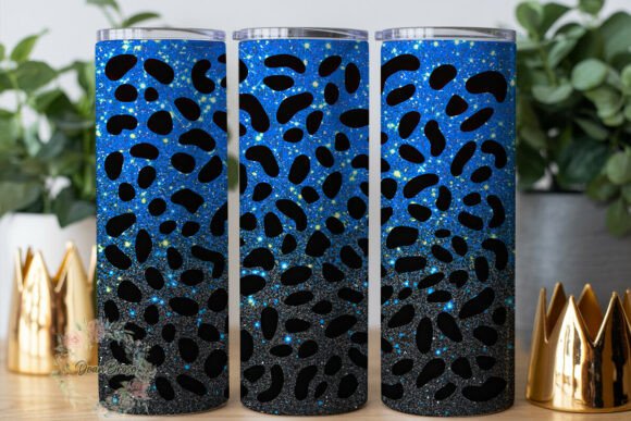 Blue and Black Glitter Leopard Tumbler Graphics