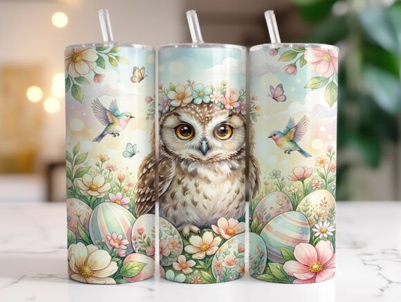 Christian Easter Owl Floral Tumbler Wrap