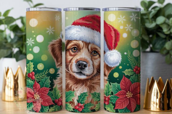 Christmas Dog Poinsettia 20oz Tumbler Graphics