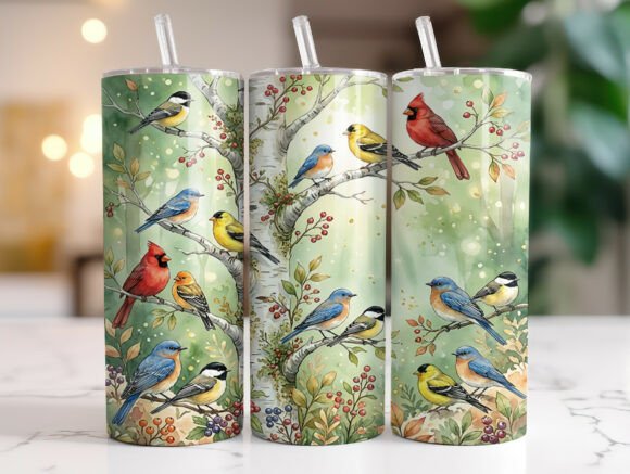 Colorful Birds Nature Scene Tumbler Wrap