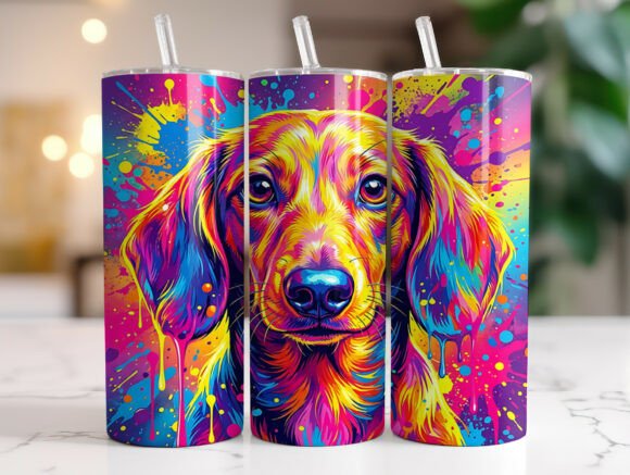 Colorful Dachshund Paint Splash Tumbler Wrap Graphics