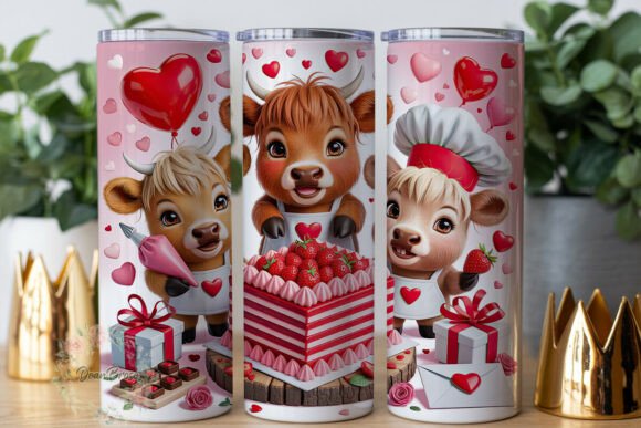 Cute Highland Cow Valentines Tumbler Graphics
