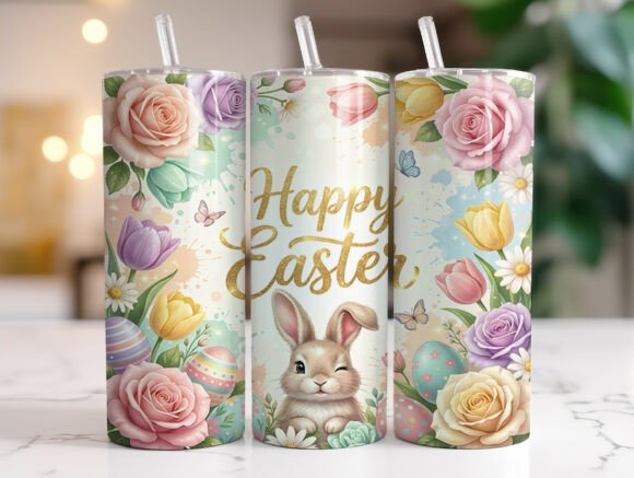 Easter Bunny Eggs Spring Flowers Tumbler Graphics