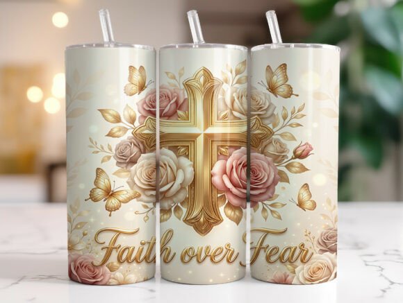 Elegant Christian Cross Floral Tumbler Graphics for Tumbler Wraps