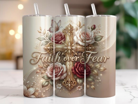 Faith over Fear Floral Cross Tumbler PNG Review