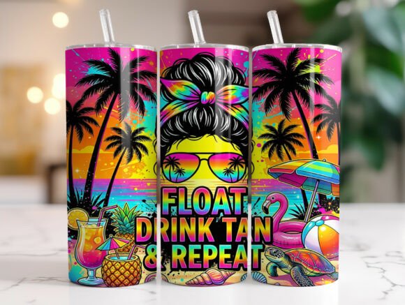 Float Drink Tan Repeat Summer Tumbler Graphics & Wraps