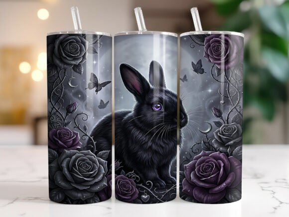 Gothic Black Bunny 20oz Tumbler Wrap PNG