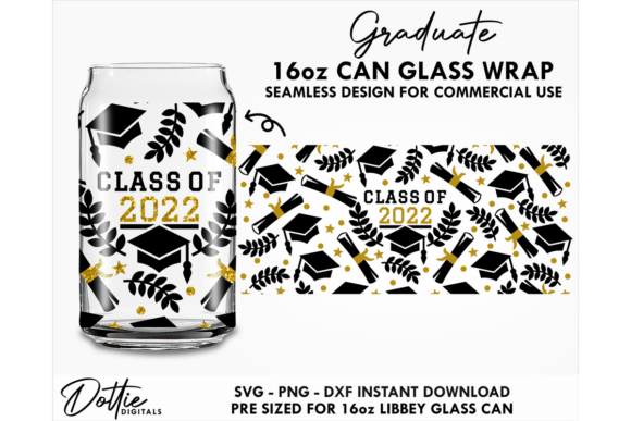 Graduate 16oz Glass Can Wrap SVG: Tumbler Wraps Graphics
