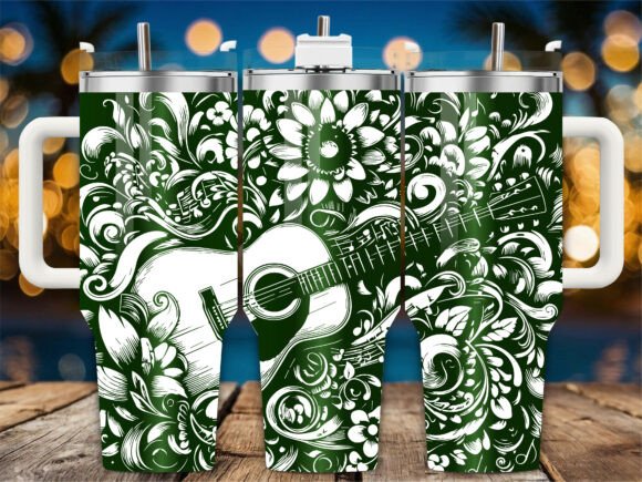 Green Floral Guitar Tumbler: Crafts & Graphics