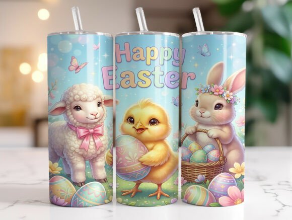 Happy Easter Bunny Chick Tumbler Wrap Graphics