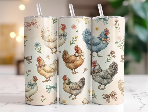 Hen Floral Bow 20oz Tumbler Wrap Design
