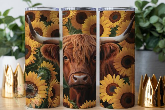 Highland Cow Sunflower 20oz Tumbler Wrap Graphics