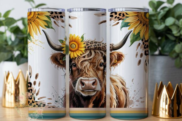 Highland Cow Sunflower Leopard Tumbler Graphics