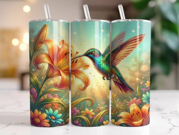 Hummingbird Lily Floral Tumbler Wraps Graphics