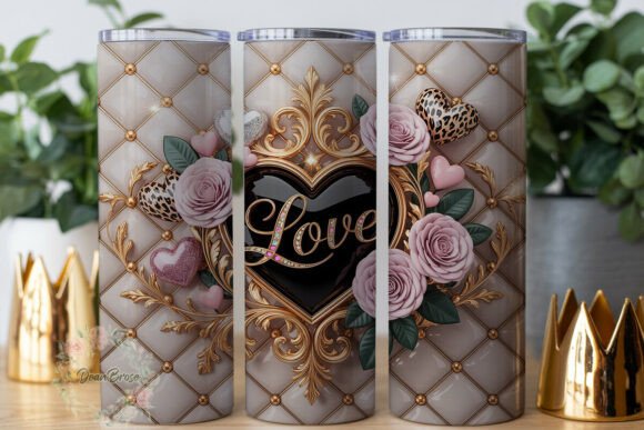 Luxury Love Quilted Roses 20oz Tumbler Graphics