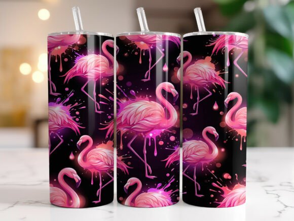 Neon Pink Flamingo Pattern Tumbler Wrap Graphics