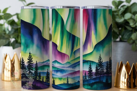 Northern Lights Mountain Tumbler Wraps Graphics