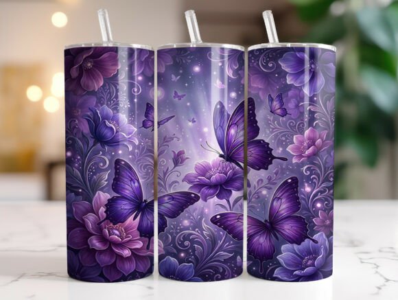 Purple Butterfly Floral Fantasy Tumbler Graphics
