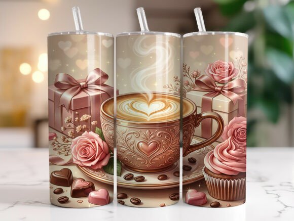 Romantic Coffee Cup Hearts Graphics for Tumbler Wraps