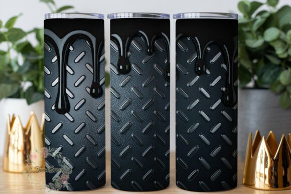 Rugged Diamond Plate Black Drip Tumbler Graphics