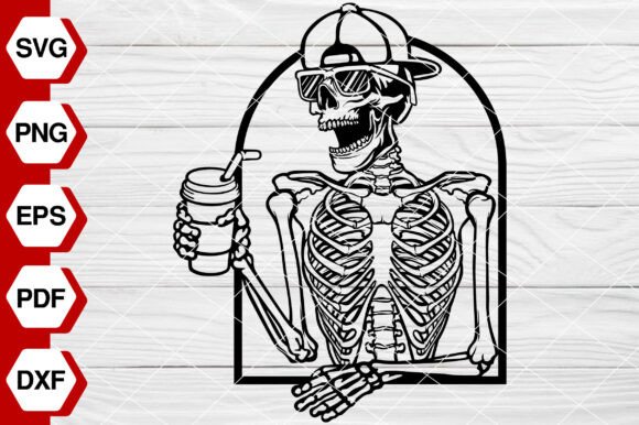 Skeleton Drinking Coffee SVG Graphics