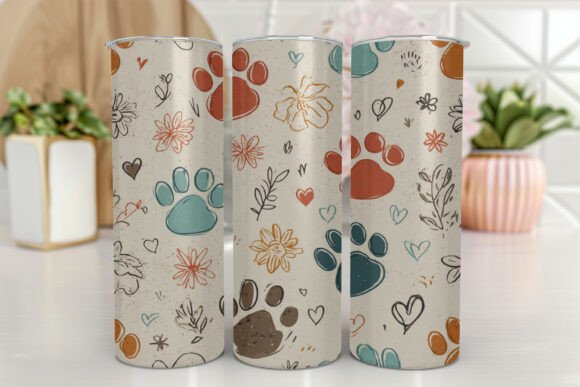 Skinny Tumbler Wrap Glitter Dog Paw Graphics