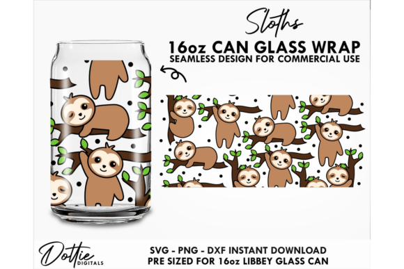 Sloths 16oz Glass Can Wrap SVG: Tumbler Wraps Graphics Review