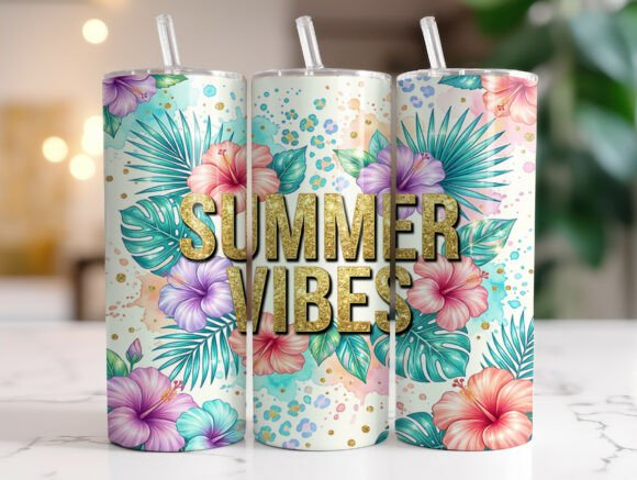 Summer Vibes Tropical Hibiscus Tumbler Graphics for Tumbler Wraps