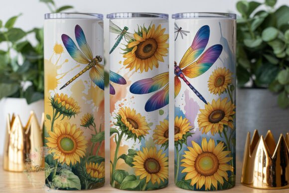 Sunflower Dragonfly Tumbler Wrap Graphics