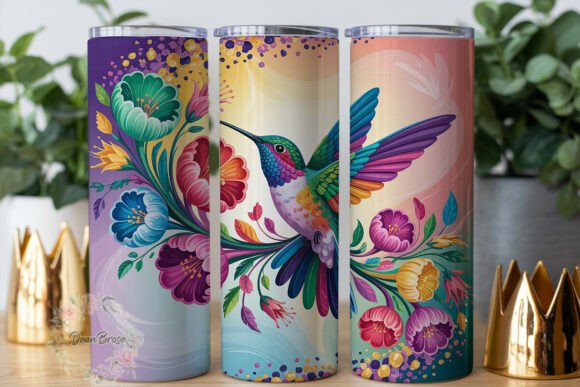 Vibrant Hummingbird Floral 20oz Tumbler Graphics