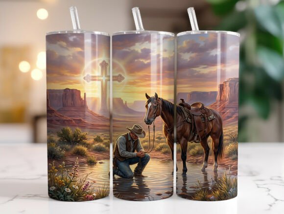 Western Christian Cowboy Horse Tumbler Graphics for Tumbler Wraps