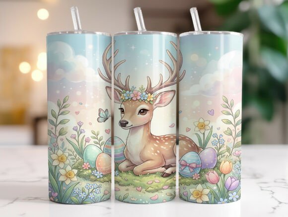 Whimsical Deer Easter Eggs Tumbler Wrap Graphics for Crafters